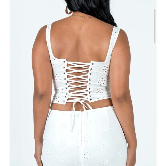 Princess Polly Y2K Coquette Lolita Ivory Eyelet Sweetheart Corset Whimsical Top - Picture 2 of 6
